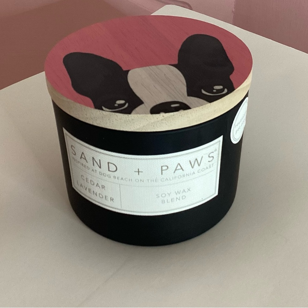 New Boston Terrier Sand+ Paws Cedar Lavender Candle Soy Wax Blend, pink black